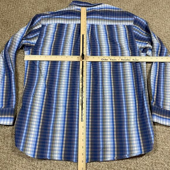 Tommy Bahama Shirt Mens L Checkered Striped Geometric Office Blue Button Up - Picture 4 of 7